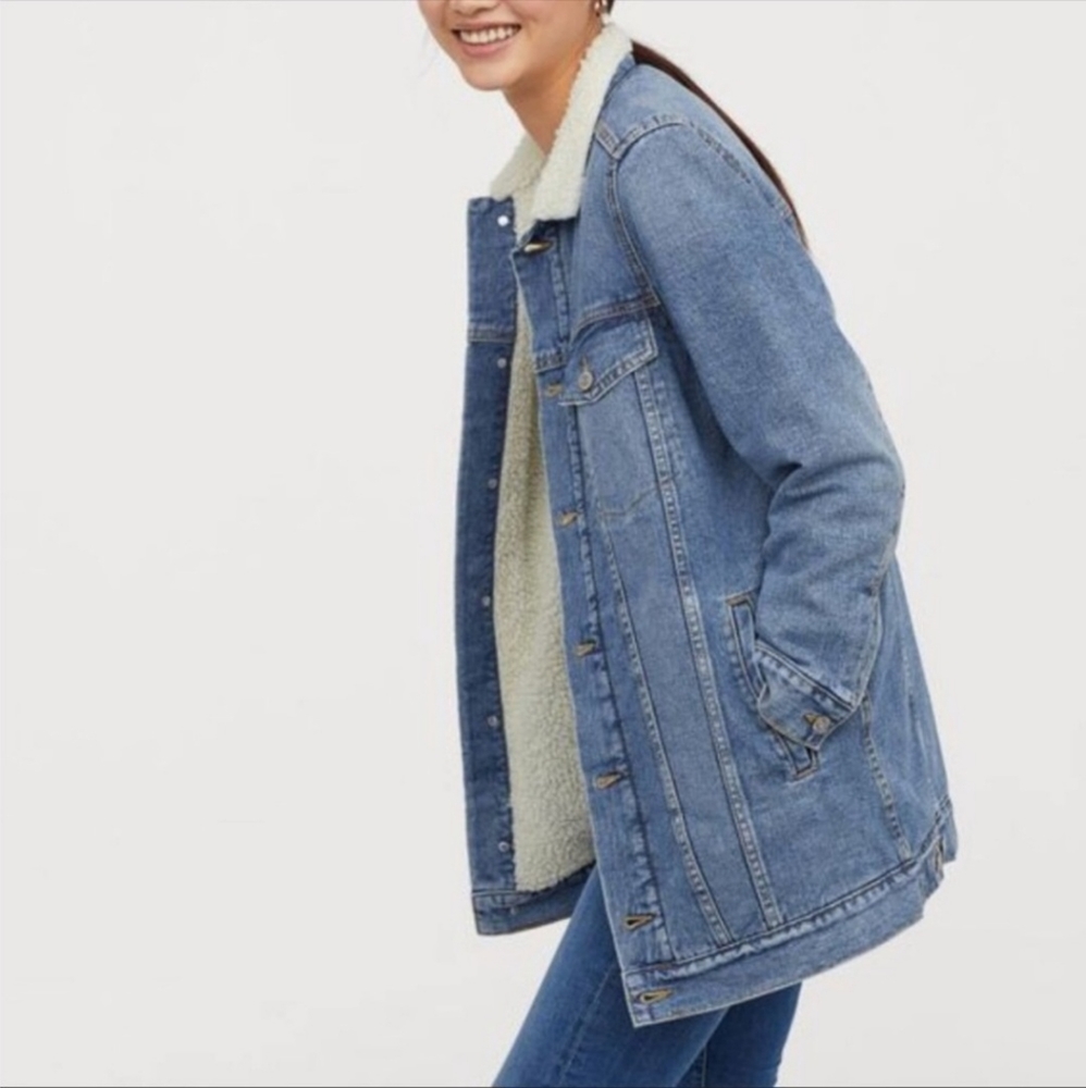 H&M Light Blue Denim Jean Jacket with Cream Sherpa Lining